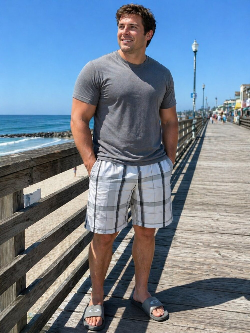 Rip Curl Mens Plaid Shorts White Gray Flat Front Golf Casual Surf Summer sz(40)